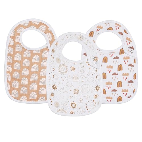 Baberos de muselina a presión para niñas, paquete de 3 baberos para bebés, recién nacidos y niños pequeños, 100% muselina de algodón absorbente y