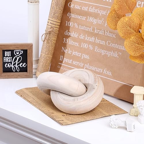 Miniatura 2 de Decoración de eslabones de cadena de madera de 2 eslabones para mesa de café, decoración de nudo de madera, tallada a mano, moderno, adorno de