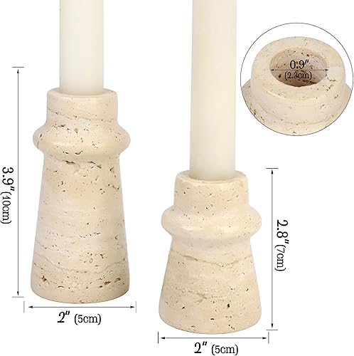 Miniatura 2 de Vixdonos Juego de 2 portavelas de piedra natural, para decoración del hogar, bodas, fiestas y centros de mesa (blanco)