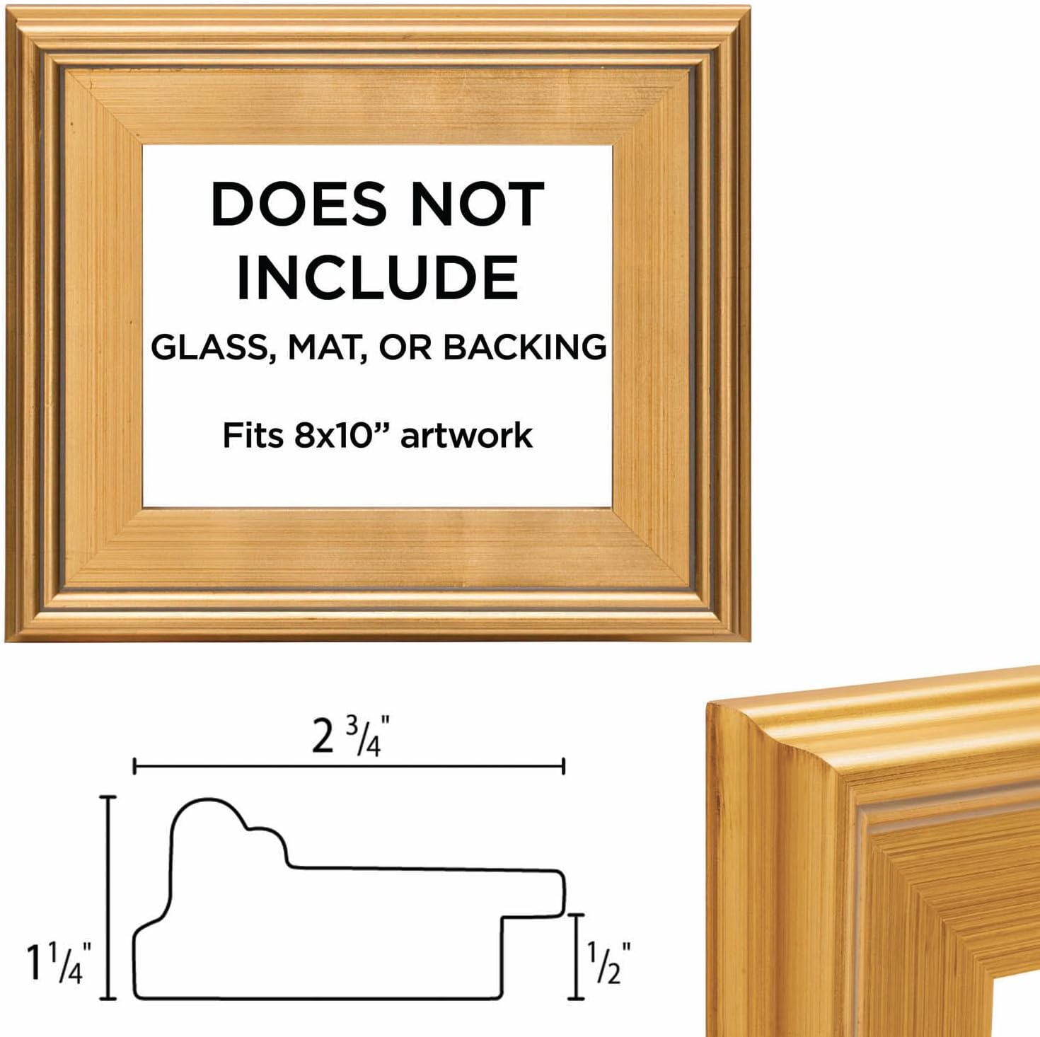 Creative Mark Plein Air Wooden Picture Frame - 8X10 Gold - Professional Single Frame for Art Panels, Stretched Canvas, Pictures, glass and backing not included