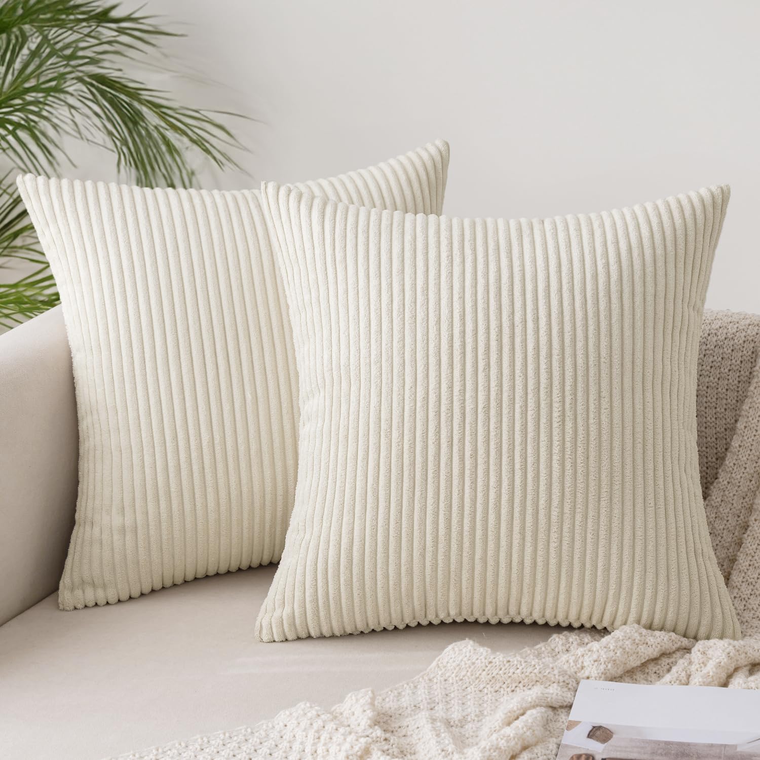 Slozzi 2er Set Kordsamt Kissenbezug Beige 40x40cm Kissenbezüge Kissenhülle Sofakissen Dekokissenbezug Couchkissen Weich für Sofa Schlafzimmer Wohnzimmer Balkon