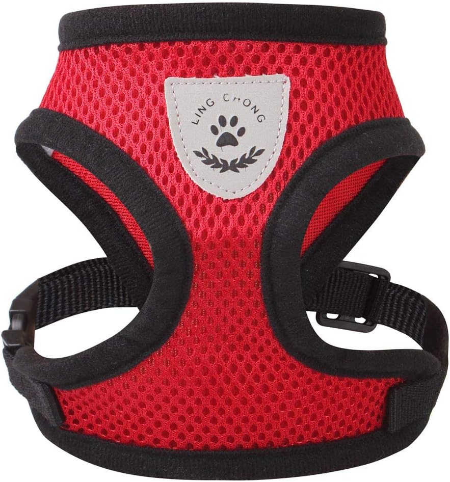 Meeyou Adjustable Soft Mesh Cat Harness with Leash (Small, Red with Seat Belt)