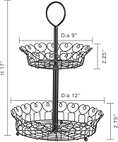 Vista 4 de Loveland Black 2 Tier Countertop Fruit Bread Basket, 2 Tier Display Basket, Fruit Bowl, Vegetable Holder, Kitchen Storage