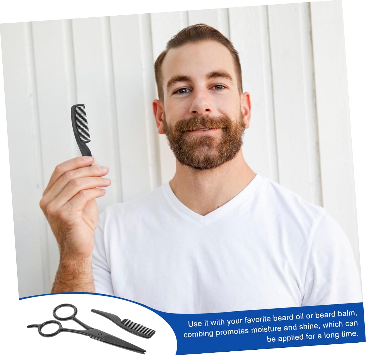 MERRYHAPY 3pcs Mustache Scissors Set Beard Comb Nose Hair Clipper Kit Stainless Steel Shears for Men Grooming