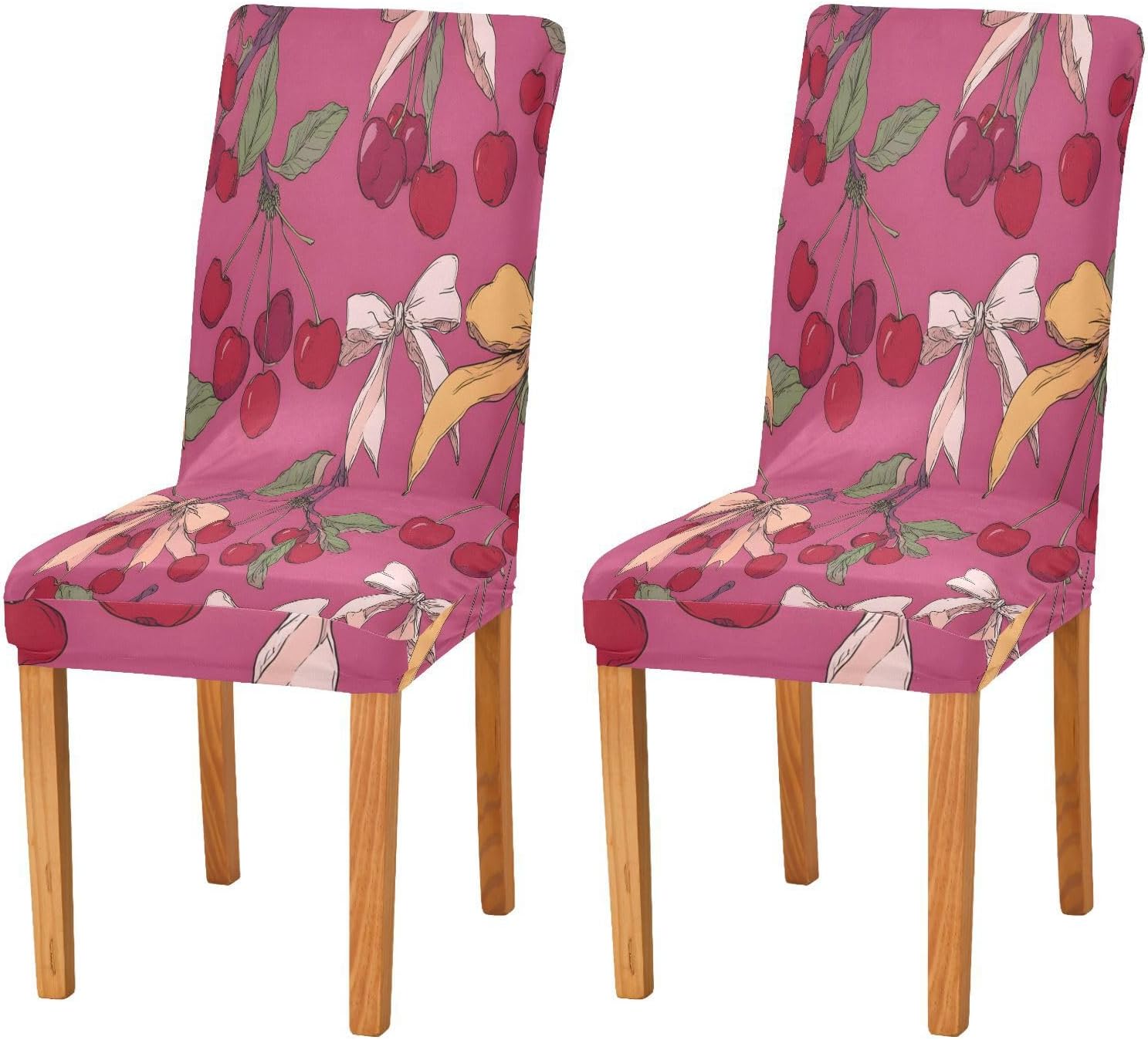 ALAZA Chair Covers for Dining Room, Cherry Pink White Yellow Bow Pattern Stretch Chair Cover Sets Chair Protector Removable Washable for Ktichen Restaurant Hotel