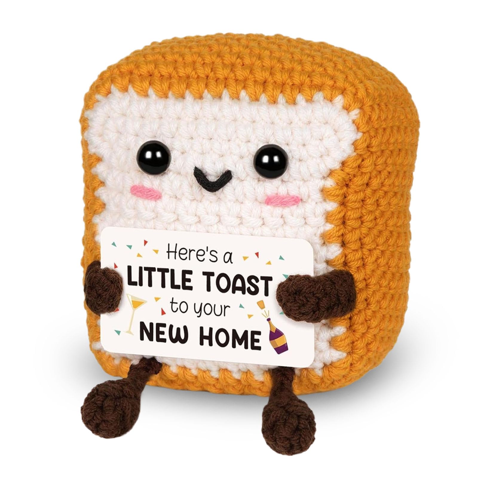 Housewarming Gift,Handmade Cute Toast Emotional Support Crochet with 'Here's A Little Toast to Your New Home' Message Card,New House Gift Ideas for Friends Family