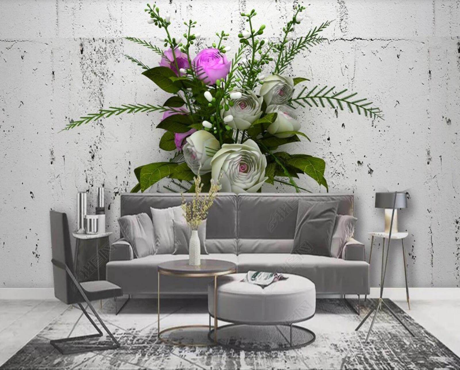 Papier Peint Panoramique Plantes Florales pour Rompre la Monotonie des Murs Blancs