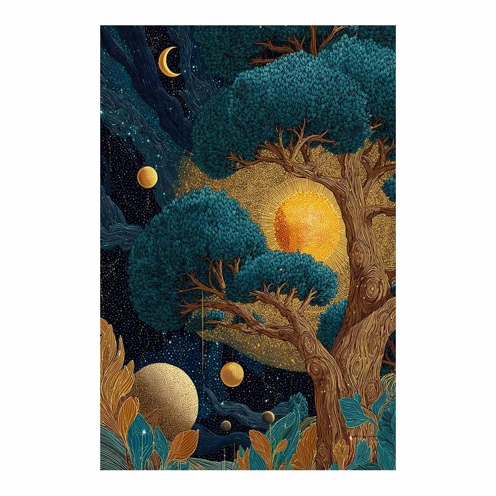 XENIOU Tree Wall Art Golden doorway world tree canvas painting wall art, Living Room Bedroom Hallway Stairs Decoration.(Multicolor)-80x120cm Unframed