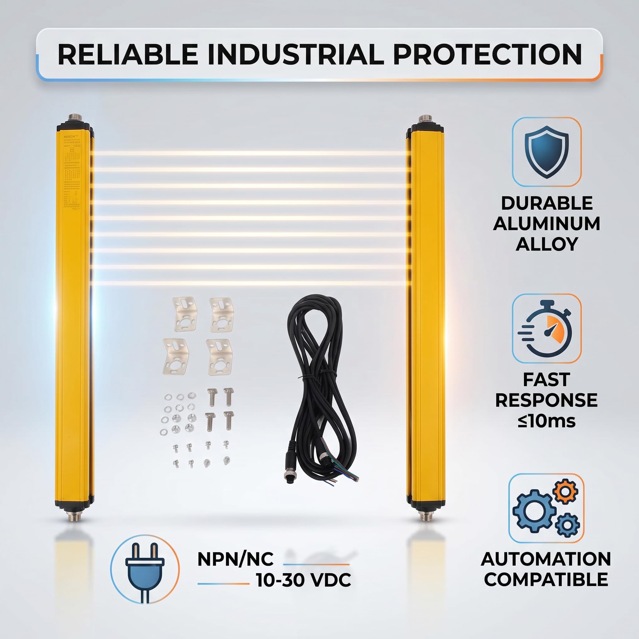 Sensore fotoelettrico a barriera di sicurezza, 12 fasci, NPN/NC, 10-30 VDC, grado di protezione IP65, modello BEM1240-A-440NB