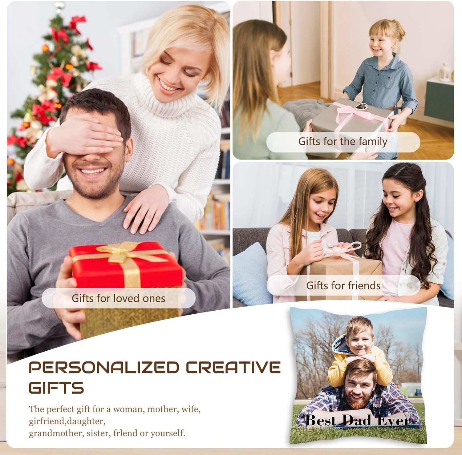 Custom Photo Pillow 18"x18" - Personalized Double Sided Pillows Cover with Picture Text, Soft Decorative Throw Case, Unique Gift for Couples, Family, Friends（Pillow Insert Included）
