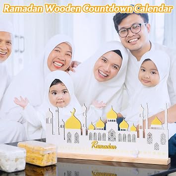 Cinnvoice 2026 Ramadan Advent Countdown Calendar, 20 Inch Ramadan Decoration for Home, Wooden Eid Countdown Gift Islamic Table Centerpiece Reusable Mubarak Mosque Table Decoration for Muslim Gifts