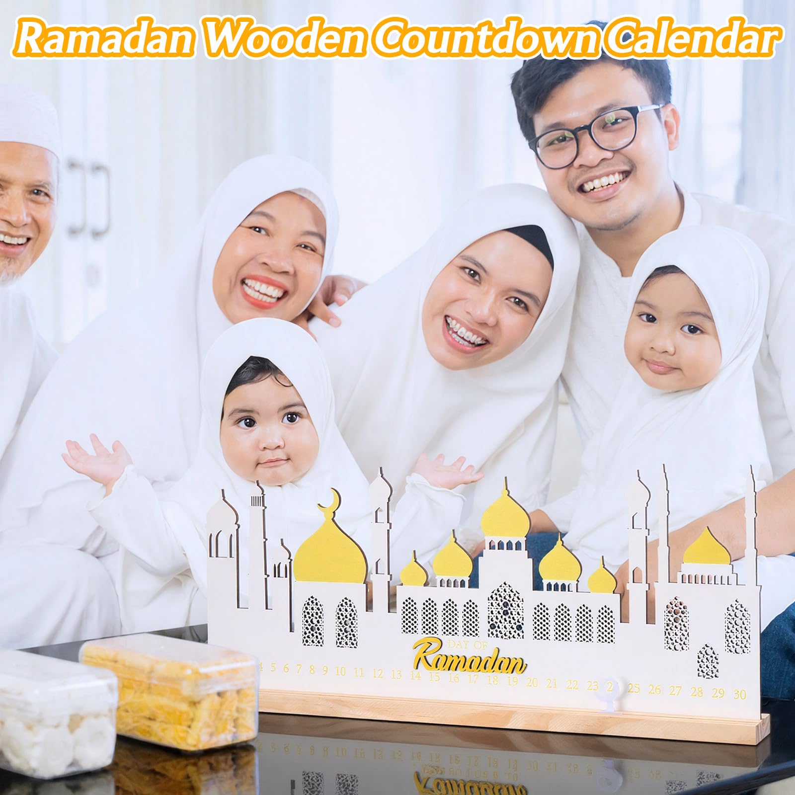 Cinnvoice Ramadan-Kalender, Dekoration für Zuhause, islamische Tischdekoration, Ramadan-Adventskalender, Countdown-Kalender, Holz, Eid-Countdown-Geschenk, wiederverwendbar, Mubarak, Tischdekoration