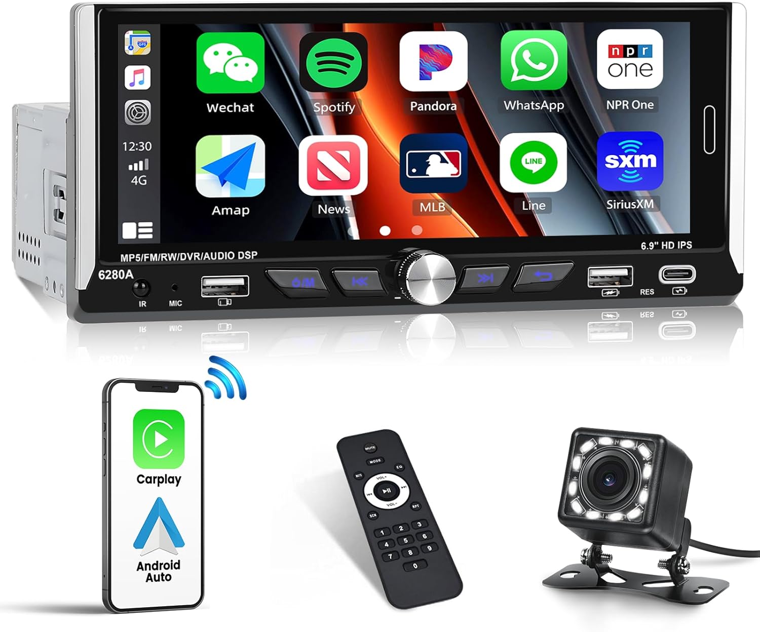 Autoradio 1 DIN Con Bluetooth, CarPlay E Android Auto - Schermo 6.9 Pollici Touch - Foto 12