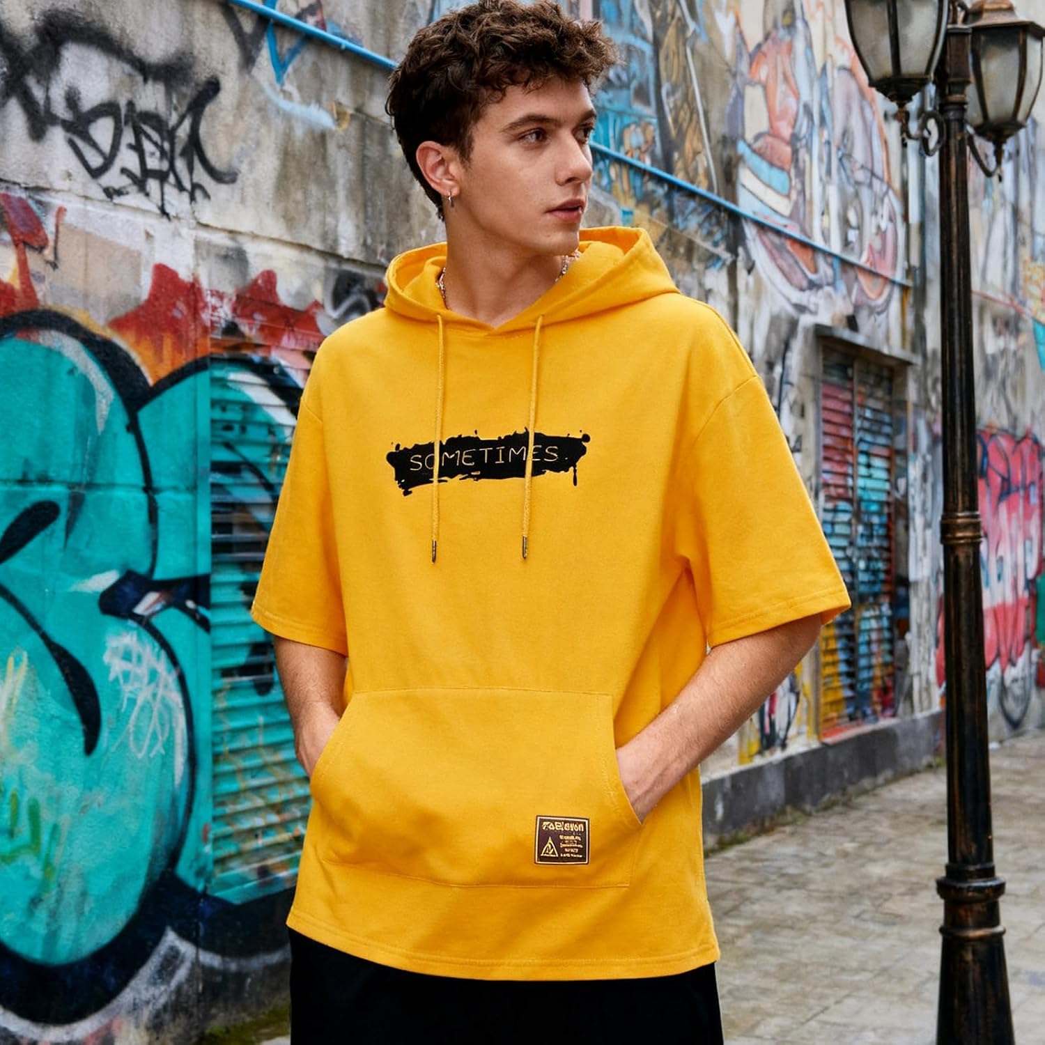 Mens Short Sleeve Hoodie Cotton Lightweight Hip Hop Sports Casual Graphic Print T-Shirt Hoodie