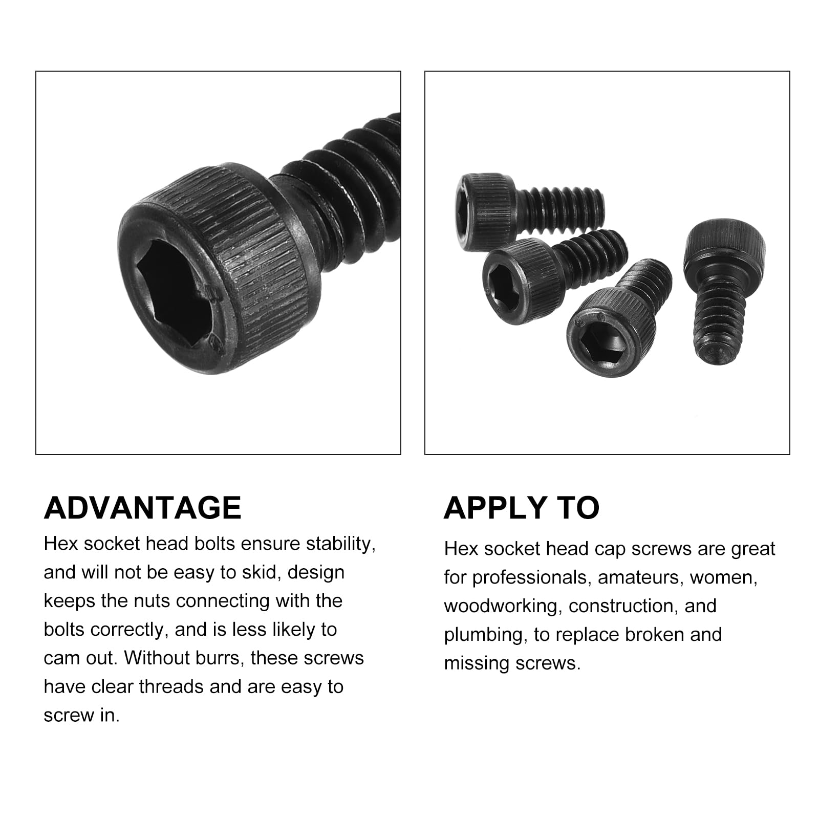METALLIXITY Hex Socket Bolts (#10-24x3/8") 50pcs, 12.9 Grade Alloy Steel Hex Socket Drive Screw - Image 4