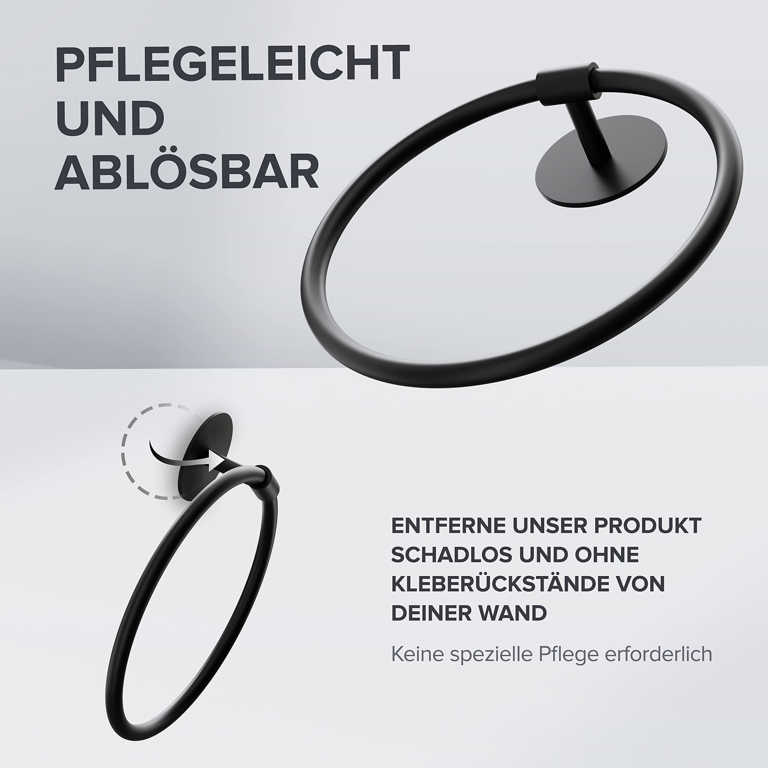 ovimar Handtuchring Halsnoy | rund | schwarz | ohne Bohren | Zeitloses Design | zum Kleben | Handtuchhalter für das Badezimmer