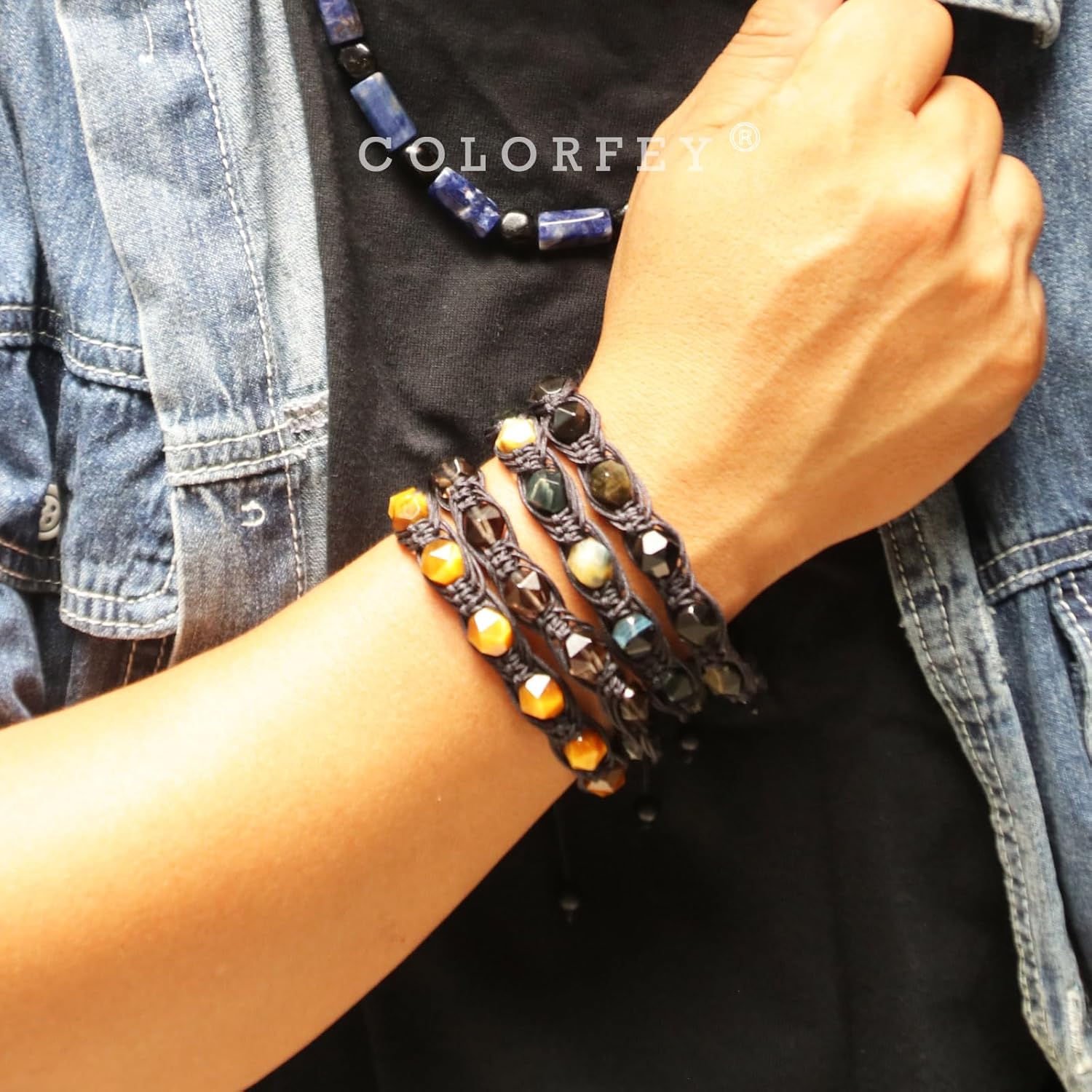 Protection Crystal Beaded Bracelets for Men Women Handmade Tiger Eye Obsidian Gemstone Bracelet Mens Rope Bracelets Unique Faceted Bead Set, Natural Energy Gifts for Father Husband Son - Image 5