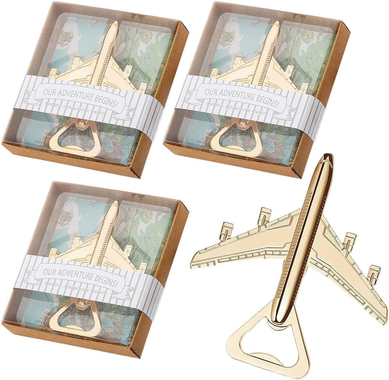 24PCS Airplane Bottle Opener for Wedding Favors Air Plane Travel Beer Bottle Openers for Guests,Party Souvenirs or Decorations (Gold1)
