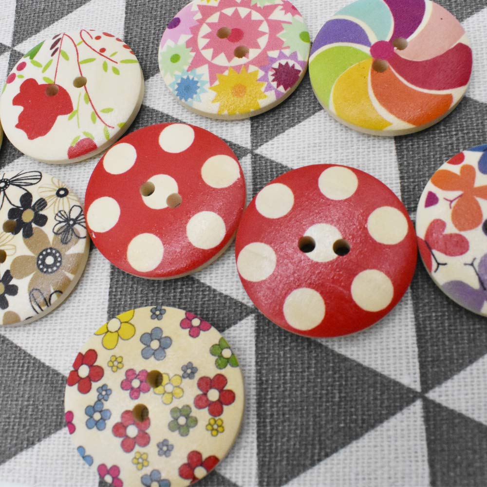 Casewin 100 Pcs Assorted Variety Wood Buttons, 1 Inch Round Shapes, 2 Holes Vintage Buttons for DIY Sewing Crafts Casewin 100 Pcs Assorted Variety Wood Buttons, 1 Inch Round Shapes, 2 Holes Vintage Buttons for DIY Sewing Crafts