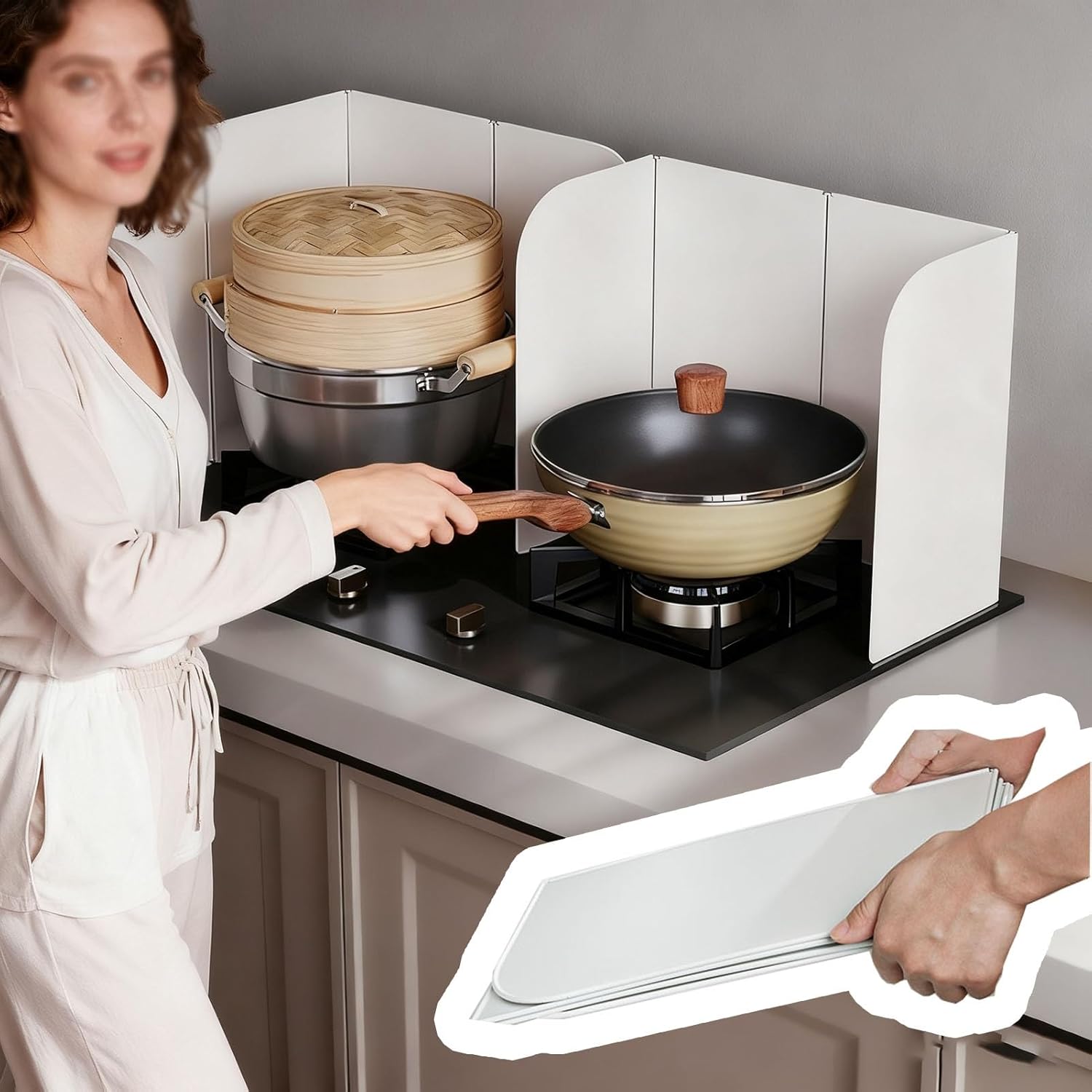 6/8 Sided Foldable Frying Stove Top Splatter Guard, Fireproof Carbon Steel Stove Guard Protector, Heavy Duty Stove Cover Cutting Board(8 Sided)