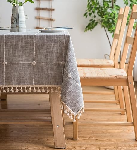 Miniatura 4 de Mantel de lino de algodón, mantel con costuras con borlas, sin arrugas, para cocina, comedor, fiesta, vacaciones (rectangular, 55 x 70 pulgadas, 4-6