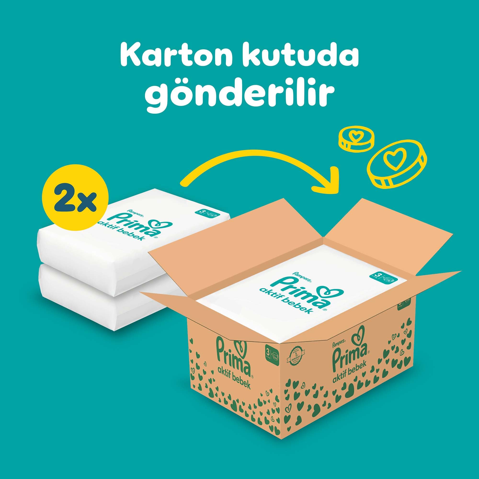 Prima Aktif Bebek, Bebek Bezi 3 Numara, 156 Adet Aylık Fırsat Paketi