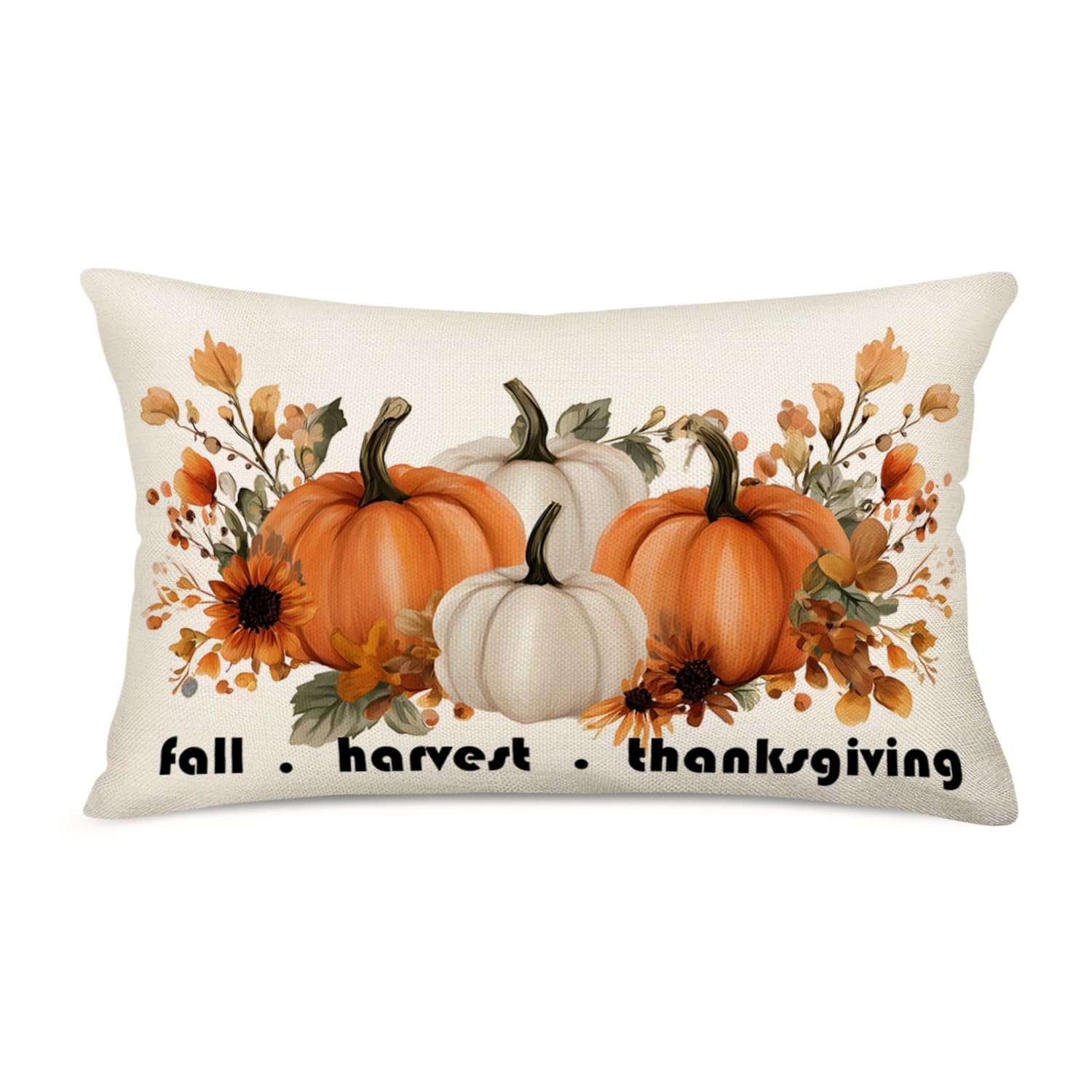 Fukeen Fall Pillow Covers 12x20 Inch Thanksgiving Orange White Green Pumpkin Maple Leaf Lumbar Pillow Covers Floral Autumn