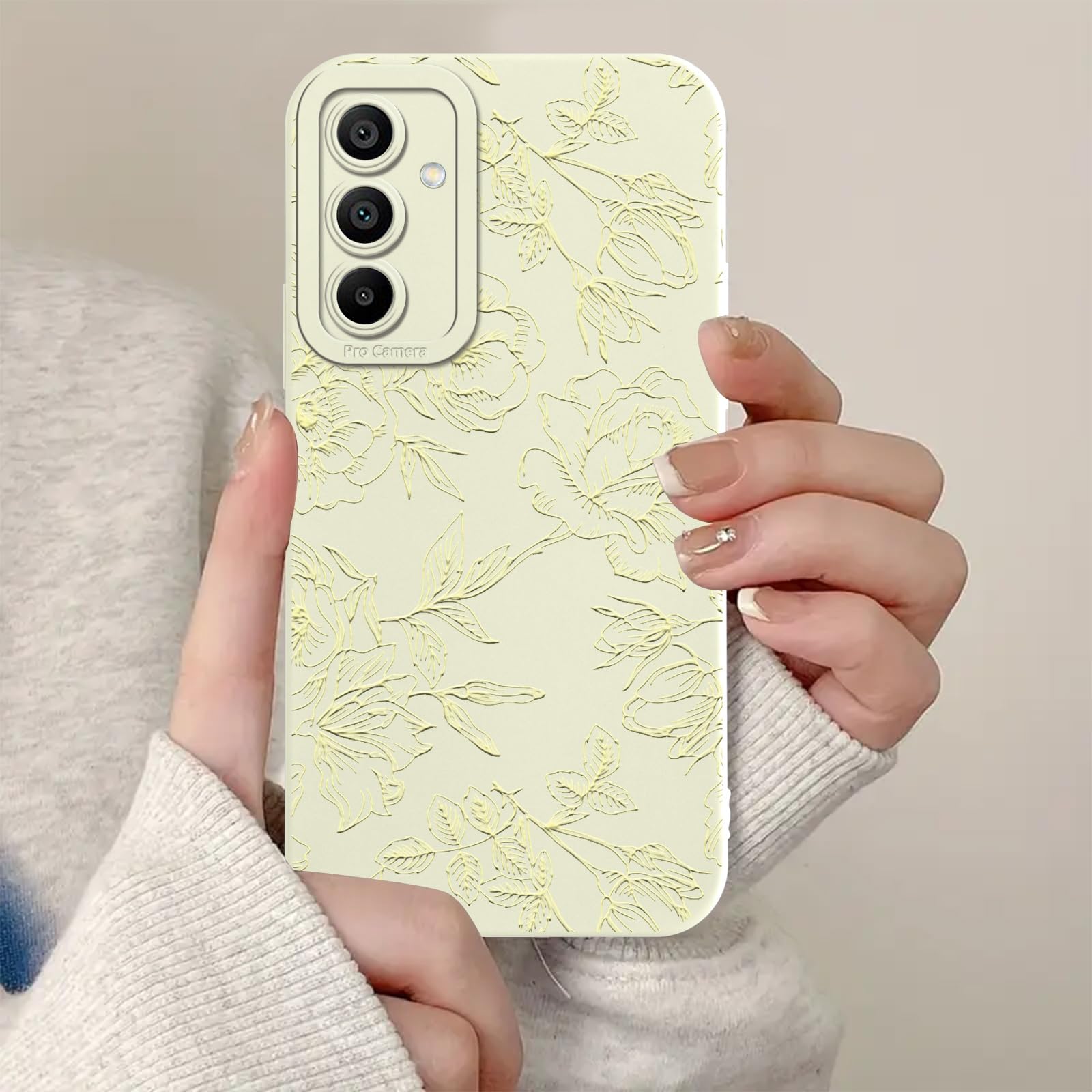 Aoldimu Cute Flower Phone Case for Samsung Galaxy A15 5G 6.5",Aesthetic Yellow Lines Floral Cases Girly Art Stylish Design Cover for Women Girls,Soft