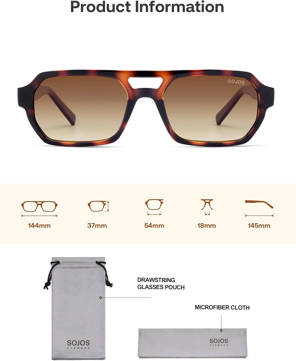 SOJOS Trendy TR90 Polarized Aviator Sunglasses for Women Men,Retro Rectangle Shades Sun Glasses SJ2683
