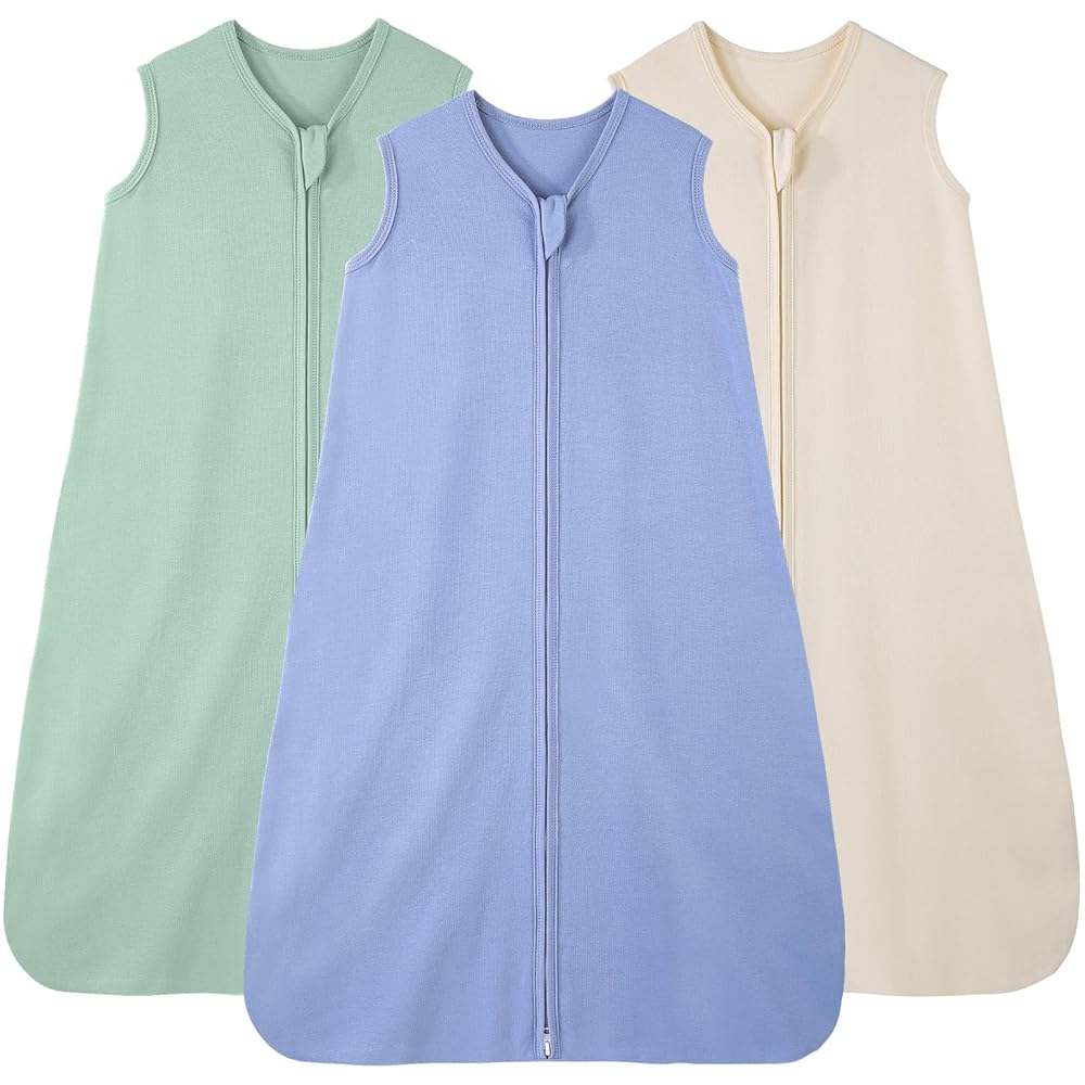 FIEMOL Baby Sleep Sack 0-6 Months, 100% Cotton Sleeping Sack for Newborn and Infant, 3 Pack Baby Wearable Blanket, 0.5 Tog Lightweight Double Zipper Sleep Bag Apricot