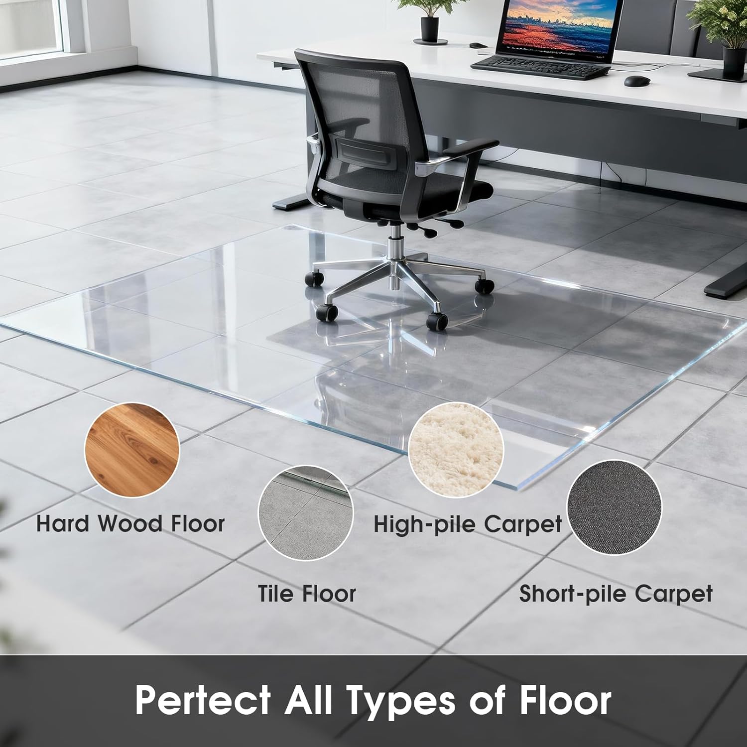 Elasticity Clear Chair Mat 36" x 48" - Transparent Protective Floor Mat for Hardwood & Tile Floors, Home & Office Rectangle Hard Floor Protection Mat