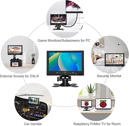 Miniatura 6 de OSCY Monitor pequeño de 9 pulgadas, monitor de computadora 1024x600 169 compatible con HDMIVGAAVBNC con control remoto y altavoces integrados,