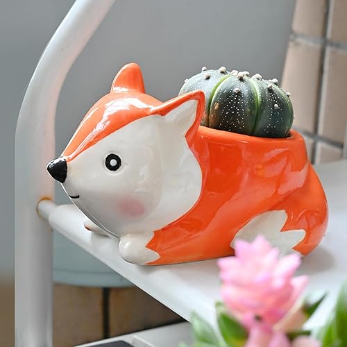 Miniatura 2 de Bonita maceta de zorro de dibujos animados, maceta para suculentas de interior, material de cerámica, diseño de drenaje, regalo ideal para