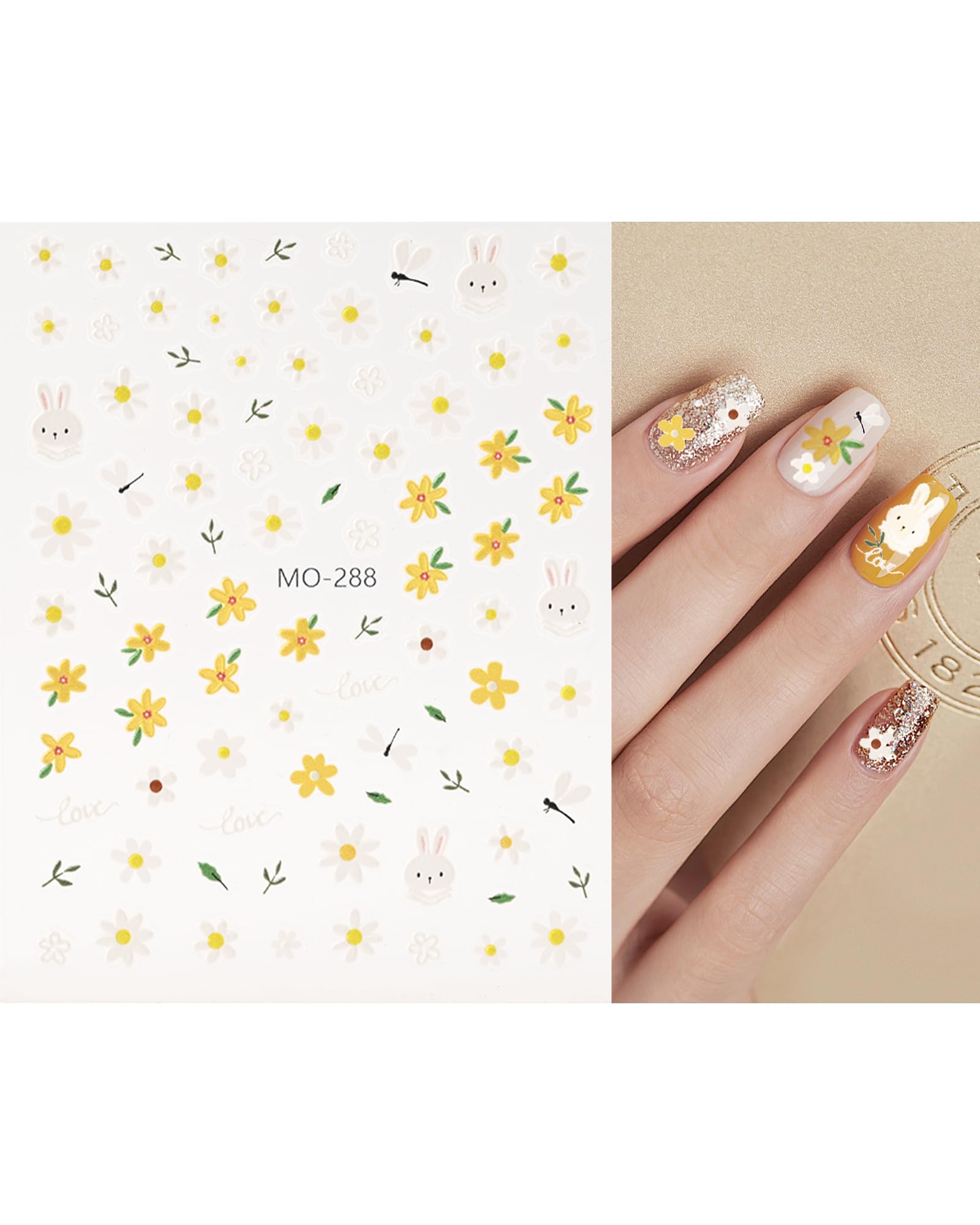 Nagelsticker-Set (4 Blätter) – Selbstklebende 5D Blumen-Aufkleber Für DIY-Nageldesign