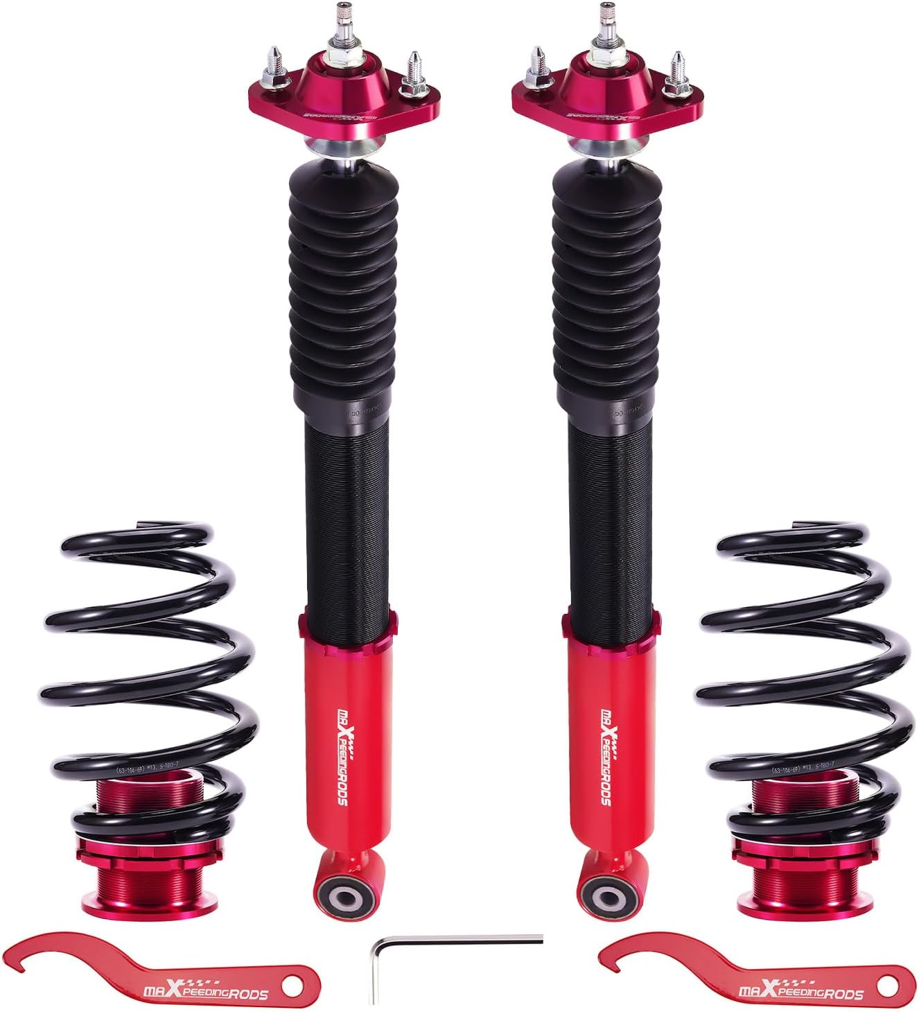 maXpeedingrods 2Pcs Rear Coilovers for BMW E46 1998-2007, 24 Levels Damper Adjustable Coilovers Suspension Kit, Height Adjustable Shock Absorber Struts, Lowering Kit Red