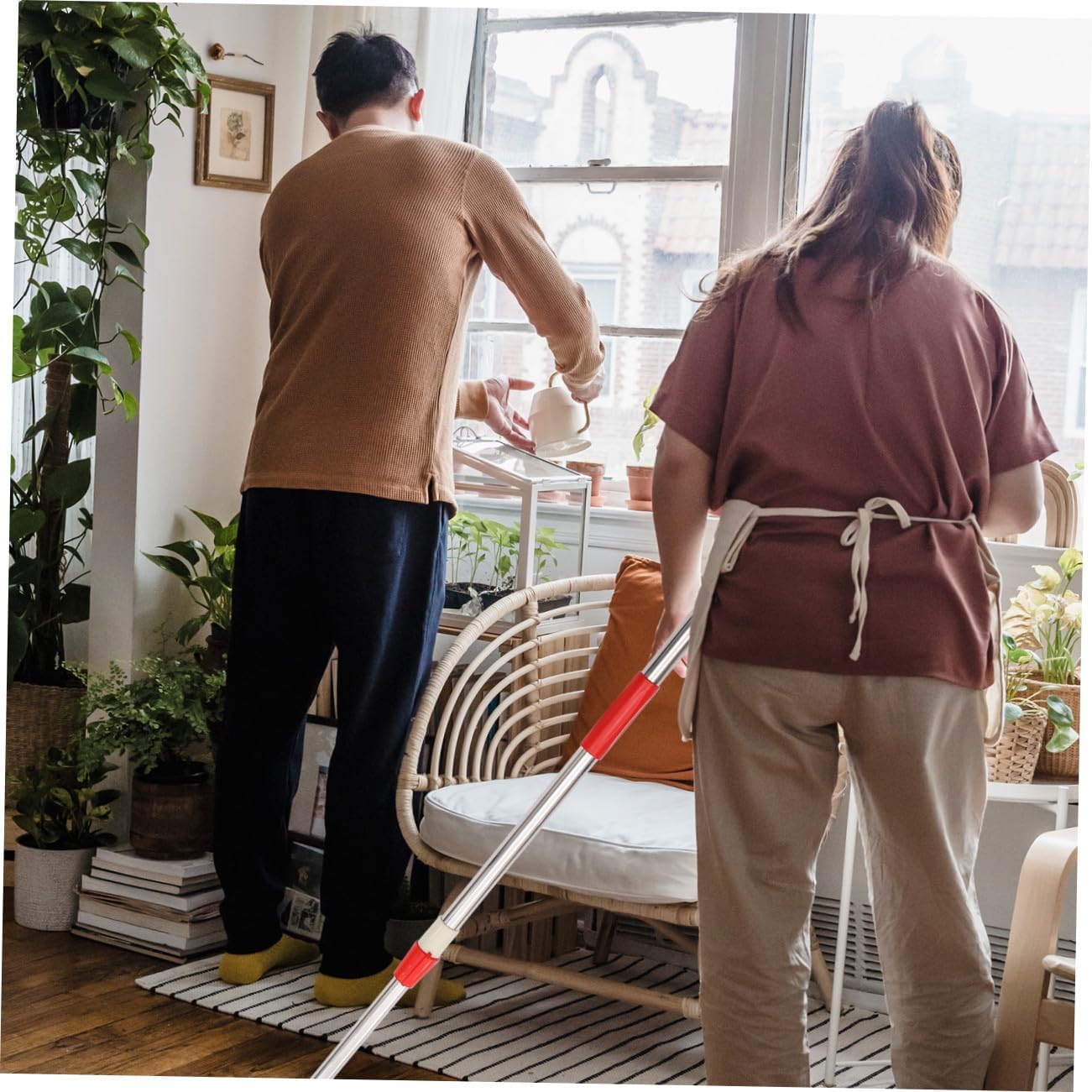 HOMSFOU Rotating Mop Pole Replacement Stainless Steel Commercial Mop Handle Stick for Floor Cleaning Red Sturdy Pole Suitable for Home and Office Use