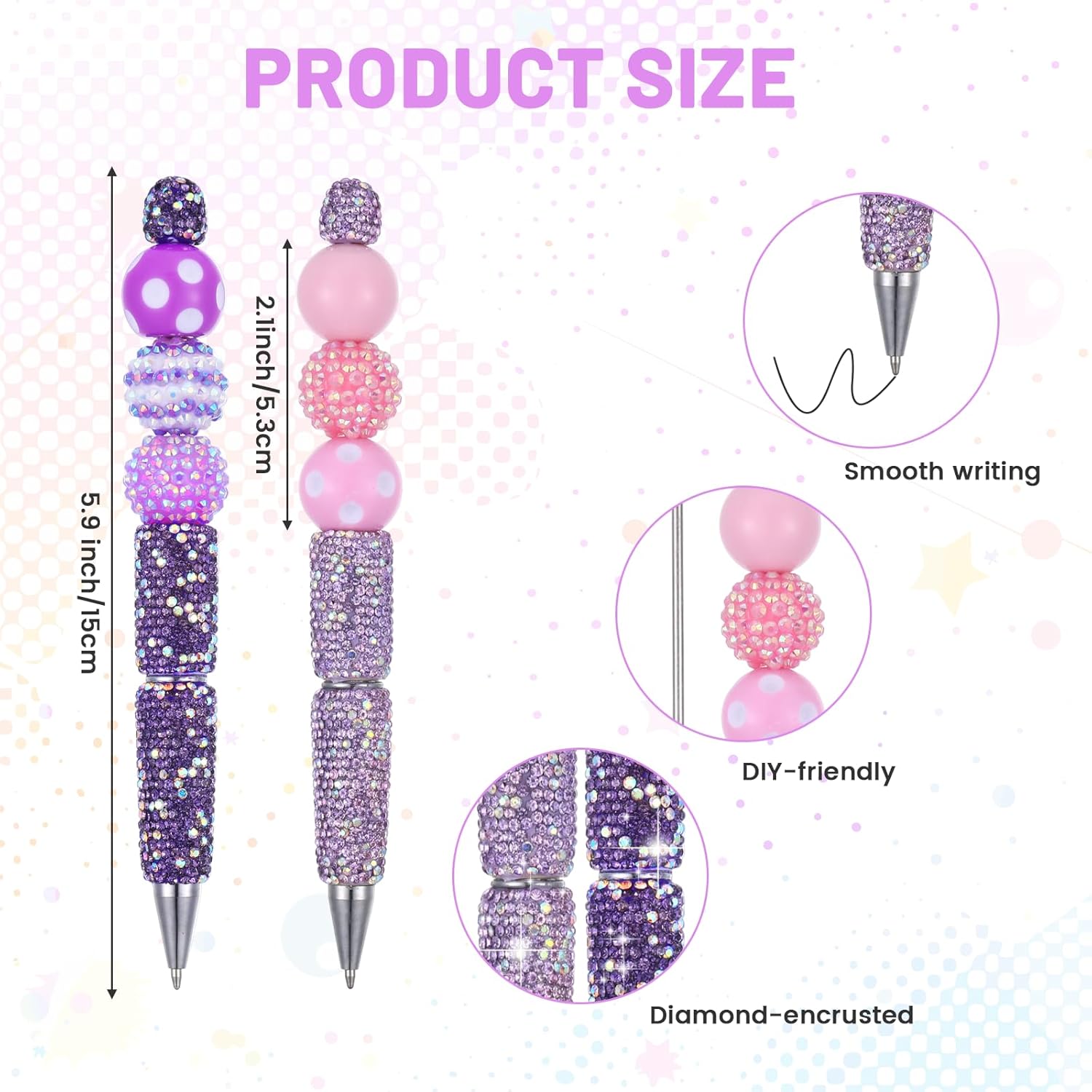 18 Pcs Glitter Rhinestone Beadable Pens Beaded Pens Bulk Fancy Cute Beadable Items DIY Pen Making Kit Beads Bling Ballpoint Pen for Office Party Supplies, Students Teachers Gifts Making