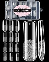 Vista 15 de Puntas de uñas de gel suave extra cortas en forma de almendra, 120 piezas Puntas de extensión de uñas con cobertura total pre-buf, puntas de uñas