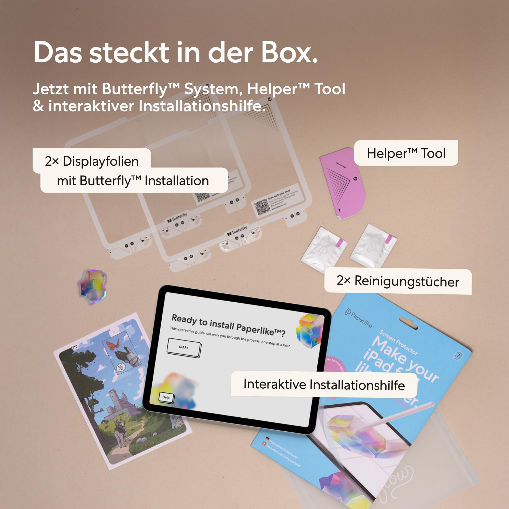 Paperlike® 3 Folie für iPad Pro 11" (M5,M4) | Das originale Papiergefühl, entwickelt für stress- und blasenfreie Installation (Butterfly), schützt die Pencil-Spitze