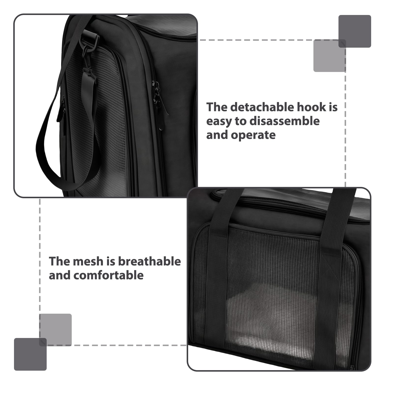 40 x 25 x 25 cm. Caja de transporte para perros: bolsa de viaje plegable para cachorros, caja de transporte de perros suave con correa interior, con malla transpirable para accesorios de viaje
