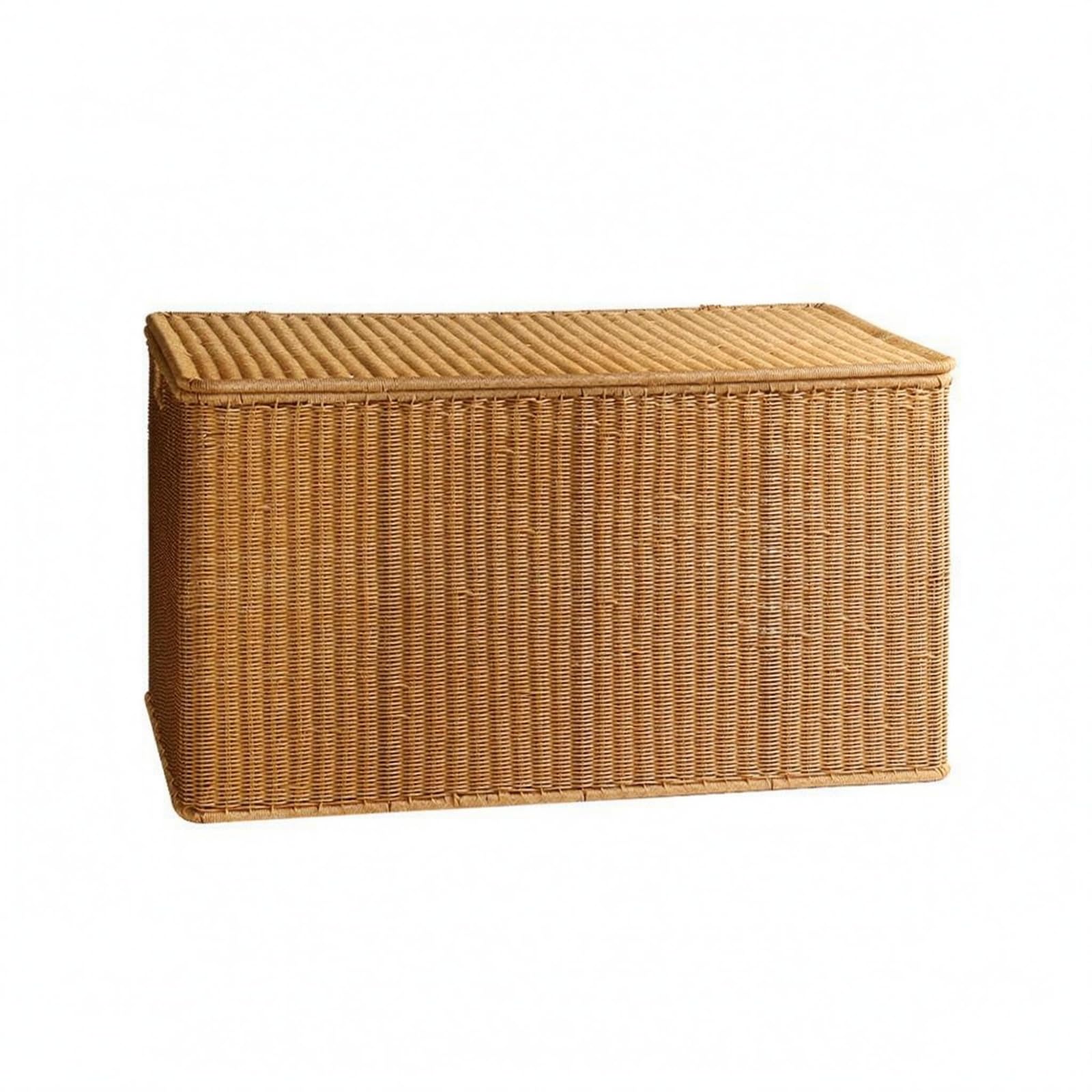 F Fityle Baúl de Almacenamiento Grande Rattan Imitación Organizador Arcón con Tapa Contenedor con Asas Ligera Calidez para la Decoración Adecuado para Salón, Marrón Claro, 89.5X50X48.5/50CM