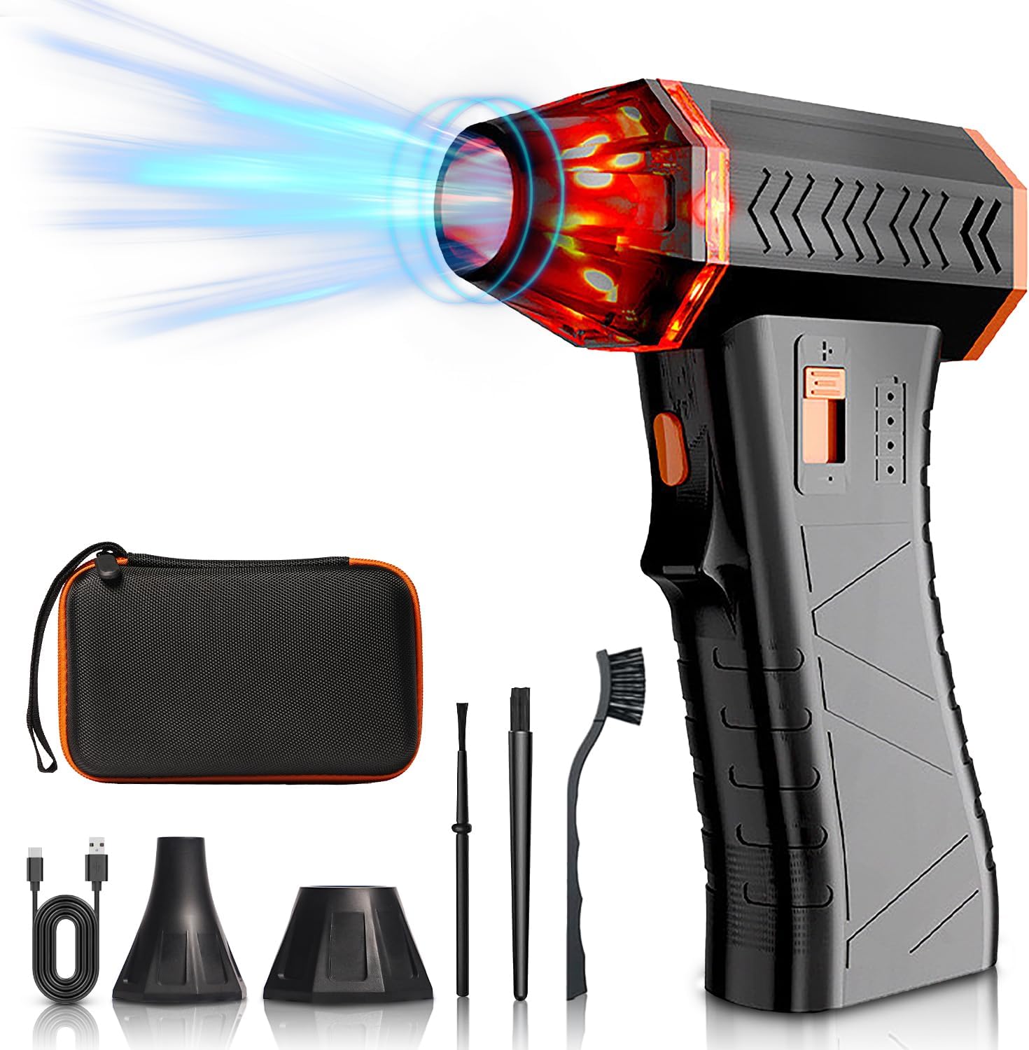 Compressed Air Duster, 130000 RPM Electric Air Duster – Rechargeable Cordless Air Blower with 3 Gear Adjustable Setting with LED Light for Keyboard, Computer, Car, Home, and Outdoor Cleaning