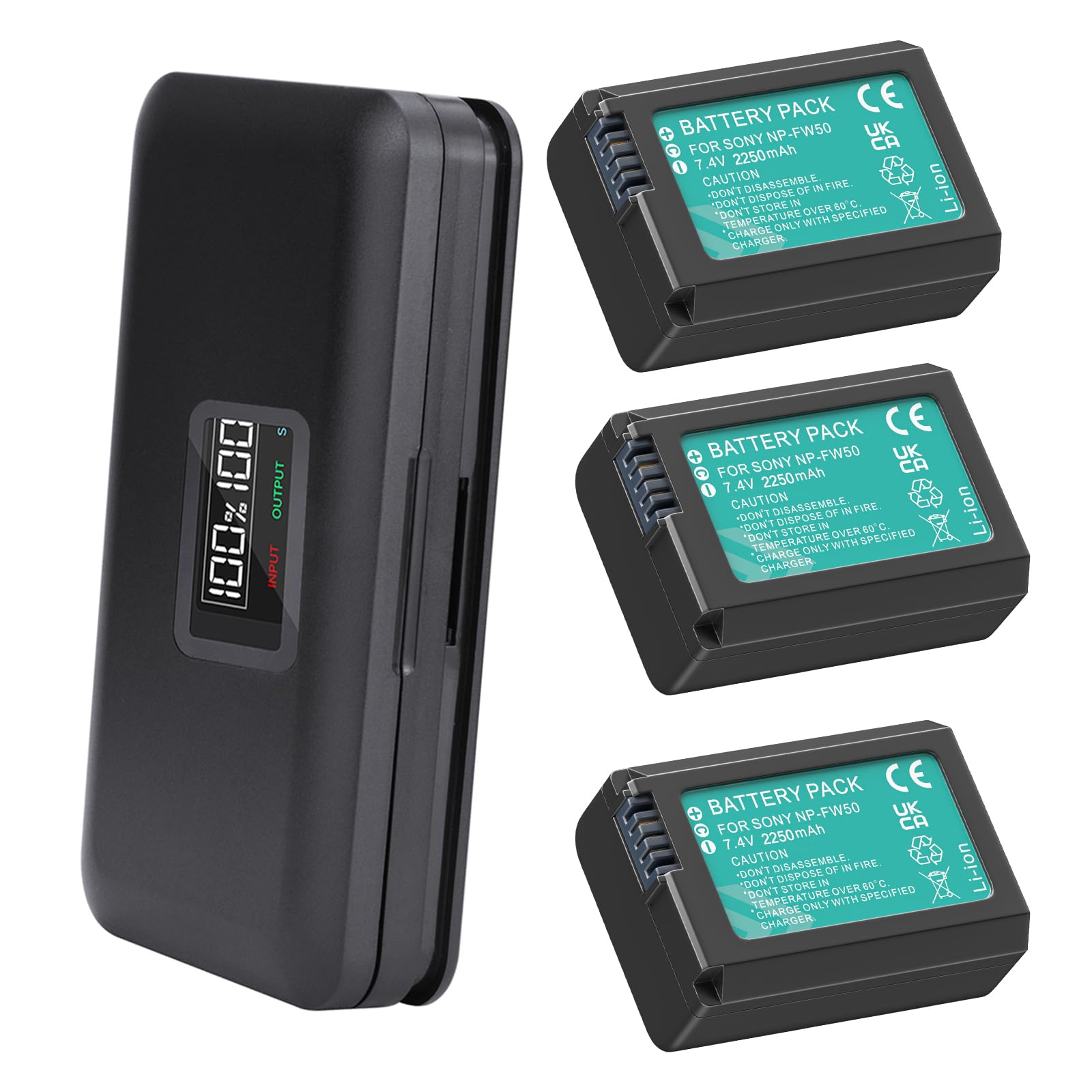 NP-FW50 Batteries with Charger for Sony Alpha A6500 A6300 A6000 A5000 ZV-E10, A7, A7R, A7RII, A7II, A7SII, A7S, A3000, A5000, A6000, A6300, A6400,
