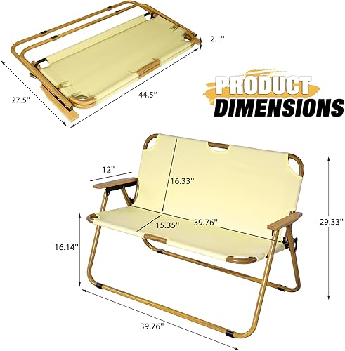 Miniatura 3 de Fadidio Sofá biplaza de patio para 2 personas de 45 pulgadas, para exteriores, plegable, para campamento, silla doble, silla plegable con