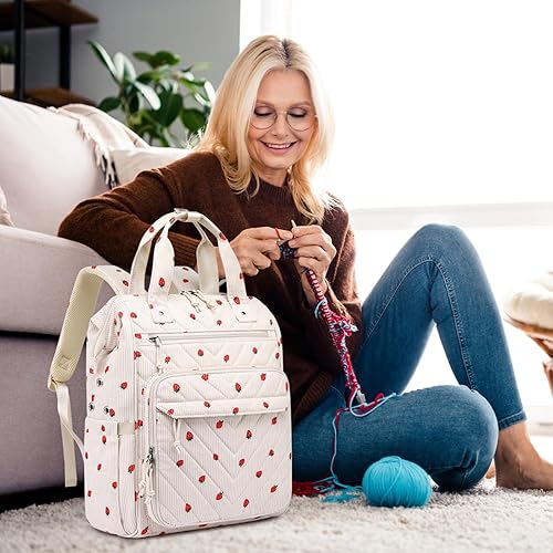 Miniatura 63 de Mochila para tejer, organizador de hilo con puerto de carga USB, mochila acolchada para mujer, regalo del día de la madre, bolsa de ganchillo grande