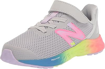 New Balance Girls Fresh Foam Arishi V4 Hook and Loop Running Shoe, Light Aluminum/Cyber Lilac/Neon Pink, 2.5 Little Kid