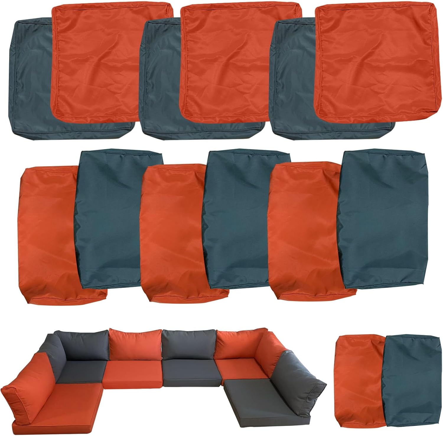 Outdoor Cushions Covers for Patio Furniture, Patio Cushion Covers Replacement with Zipper, Outdoor Cushion Covers Waterproof & Fade Resistant,14 Pieces (Navy Blue, 25.6x25.6x4inch)