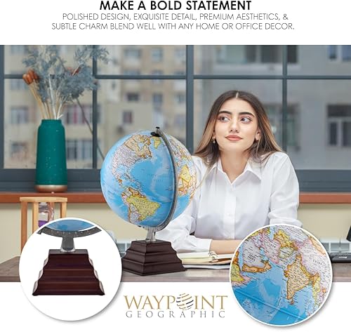 Miniatura 7 de Waypoint Geographic Pacific Plus Globe, globo de mundo de estilo océano azul de 12 pulgadas, globo de referencia actualizado para decoración del