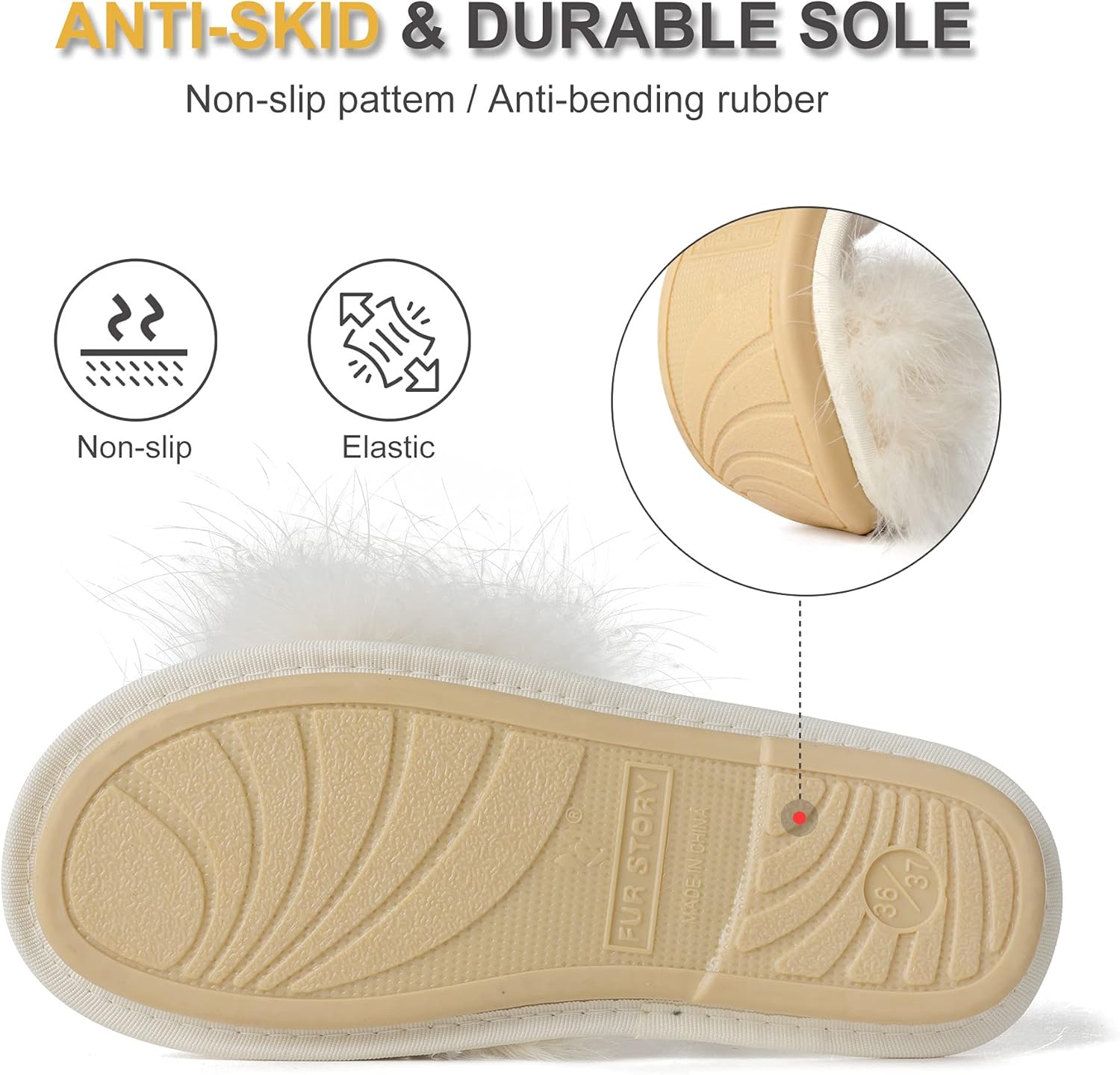 Fur Story Women's Furry Slippers Open Toe Fuzzy Slippers Memory Foam Fluffy House Sandal - Image 6