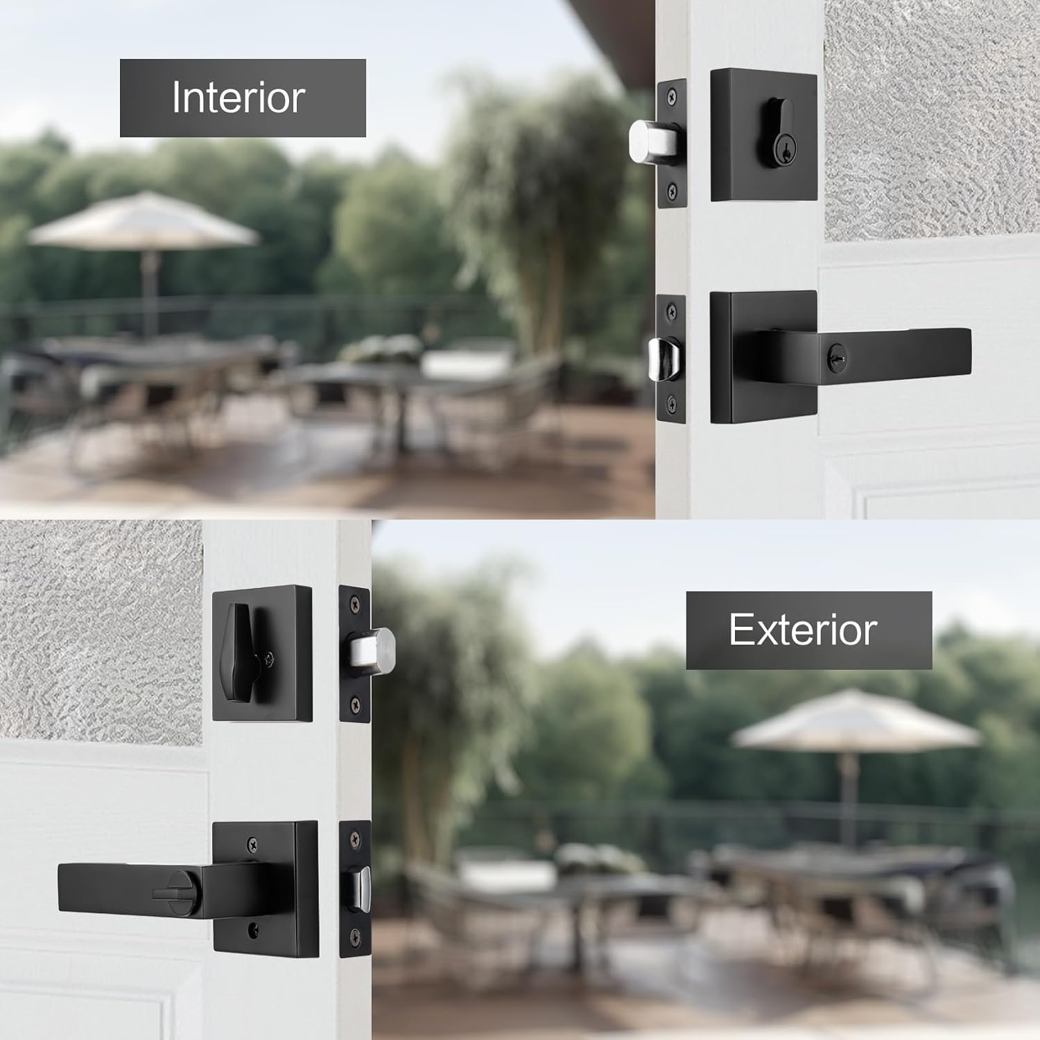 NCL 3 Pack Keyed Entry Door Lever with Single Cylinder Deadbolt, Keyed Alike Heavy Duty Combination Set, Black Exterior Door Lock Set for Front Door